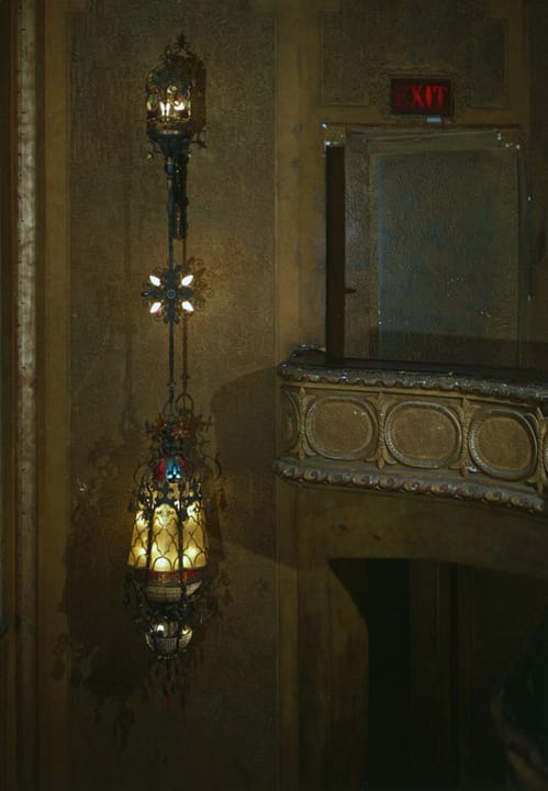 A hanging ornamental wall lamp in the Alabama Theatre's auditorium, Birmingham, Alabama, 1996.