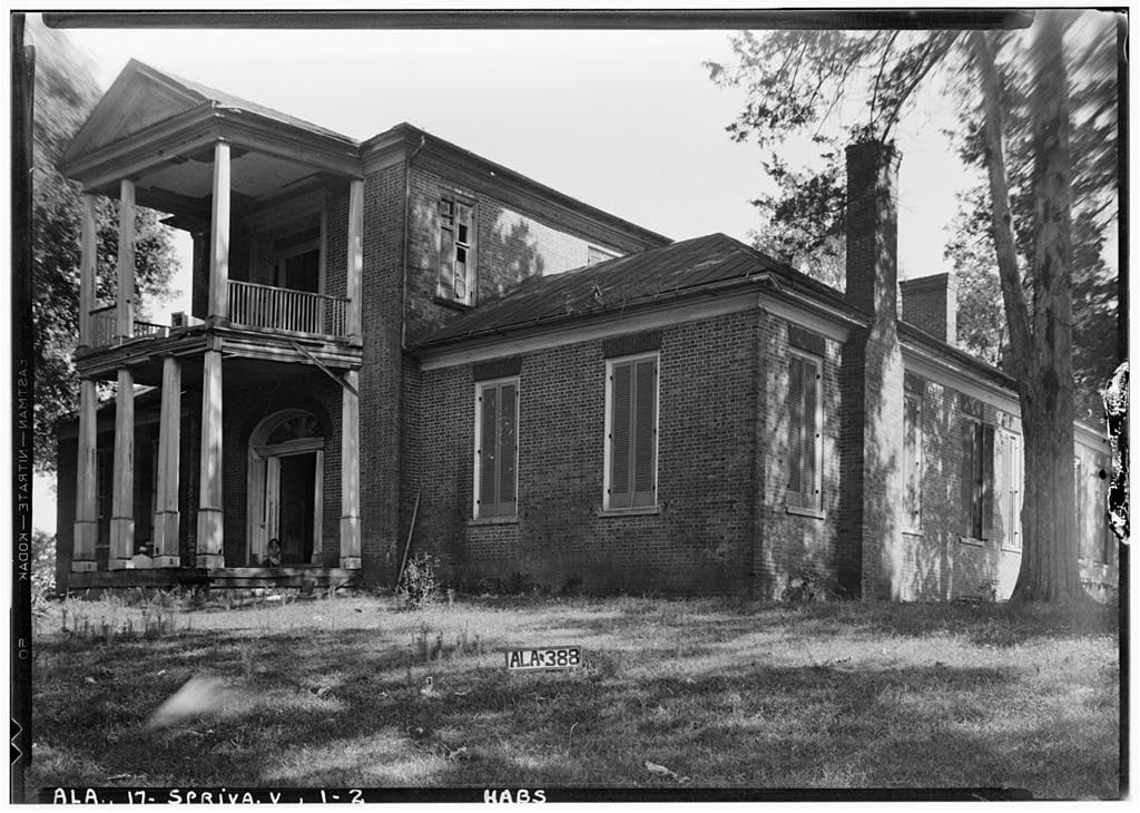 1935 HABS photograph showing the north front and west side of Belle Mont (Belmont) mansion at Spring Valley near Tuscumbia, Colbert County, Alabama