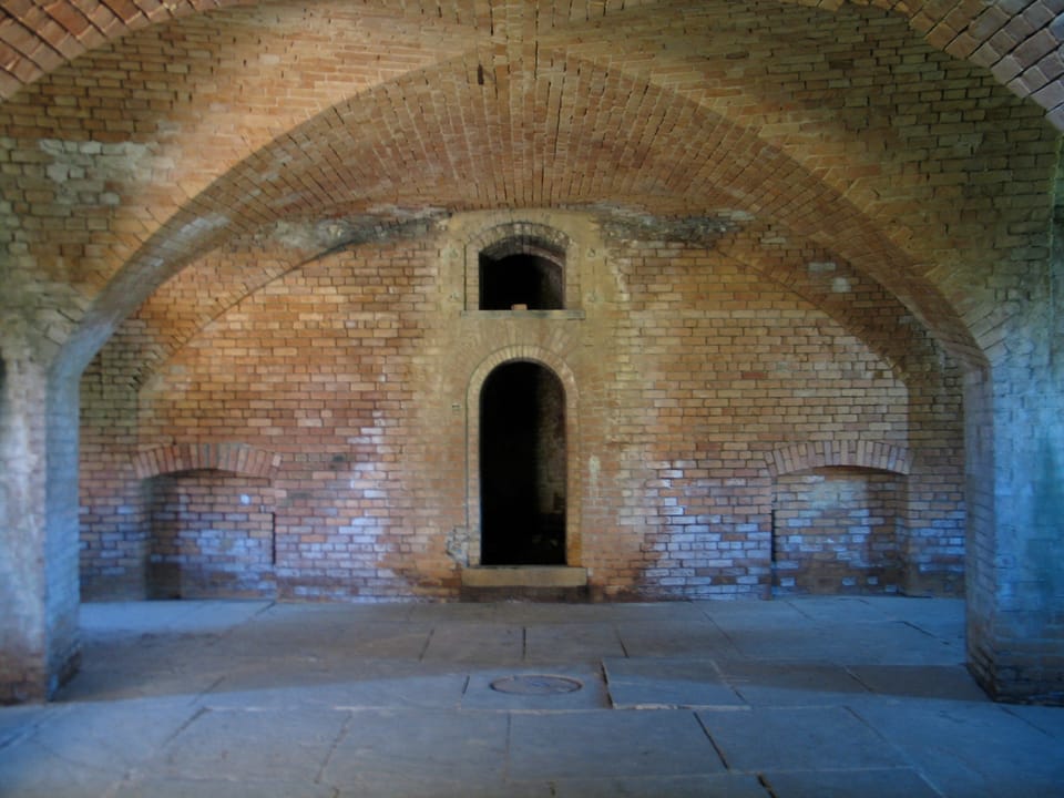 The brick masonry walls and bastions of Fort Gaines at the eastern tip of Dauphin Island, Alabama.