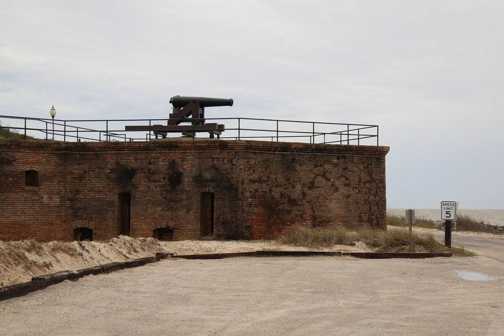 The brick masonry walls and bastions of Fort Gaines at the eastern tip of Dauphin Island, Alabama.