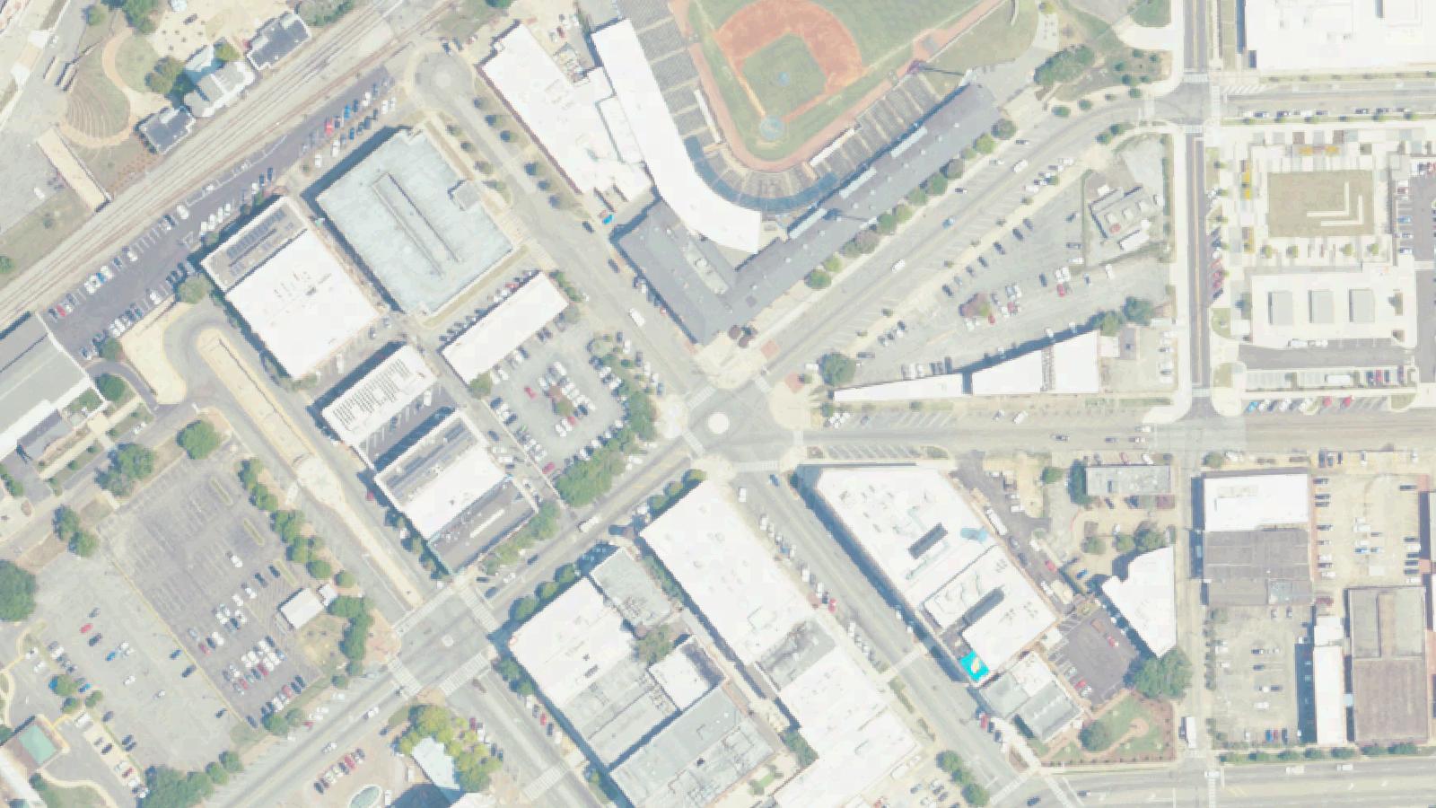 Aerial survey view of Montgomery Riverwalk Stadium (Confederate Military Prison Site)
