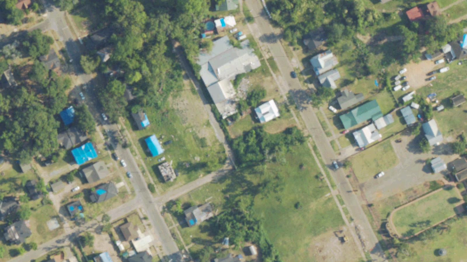 Aerial survey view of Old Live Oak Cemetery