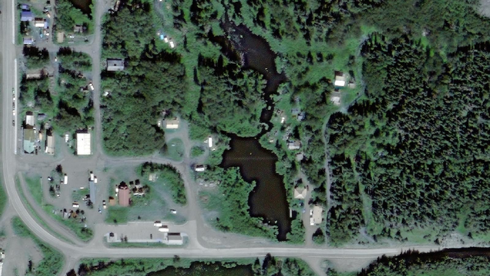 Aerial survey view of Old Copper Railroad (Copper River & Northwestern Railway Grade)