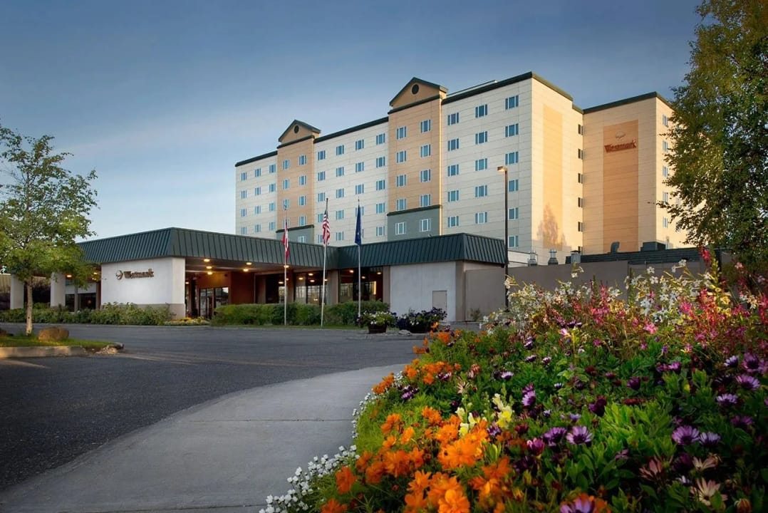 Multi-story modern hotel exterior in downtown Fairbanks, Alaska