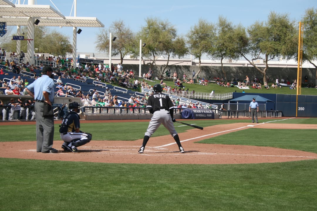 Juan Pierre batting against in the Milwaukee Brewers in spring training.
