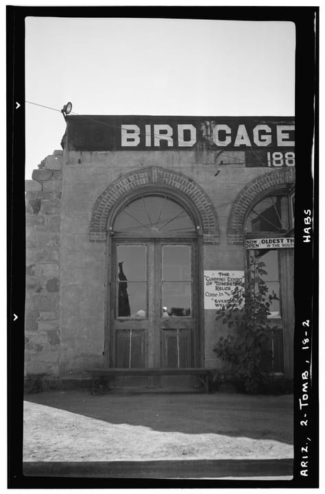 Detail of the Bird Cage Theatre's Allen Street entrance, Tombstone, Arizona, November 1937 (Historic American Buildings Survey).