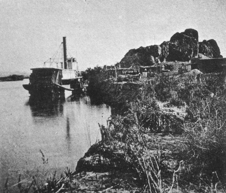Historic 1877 photograph of Castle Dome Landing mining settlement in Yuma County, Arizona