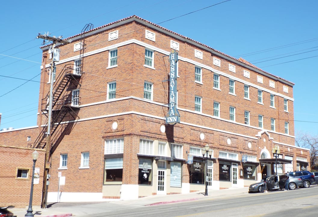The Hassayampa Inn facade on Gurley Street in downtown Prescott, Arizona