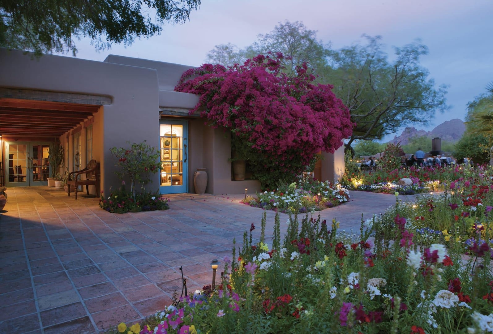 Adobe-walled main building of the Hermosa Inn in Paradise Valley, Arizona, showing the hacienda-style exterior facade
