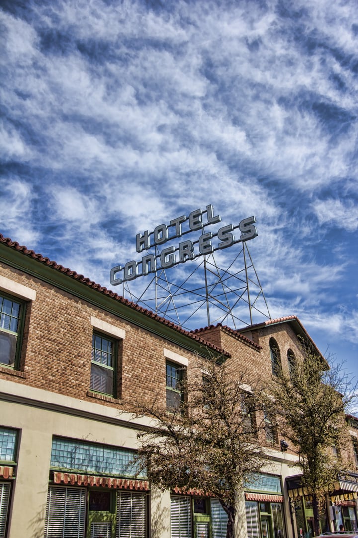 Hotel Congress historic exterior facade in downtown Tucson Arizona
