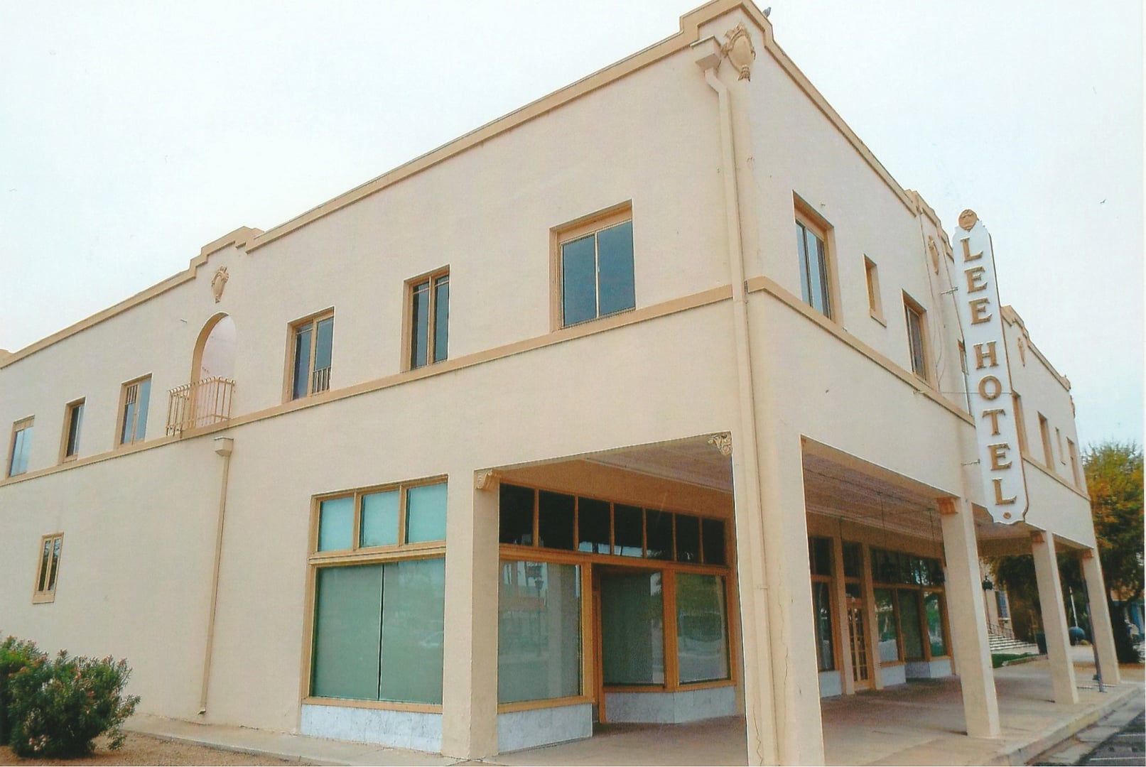 Two-story Spanish Colonial Revival Lee Hotel building on South Main Street in Yuma, Arizona