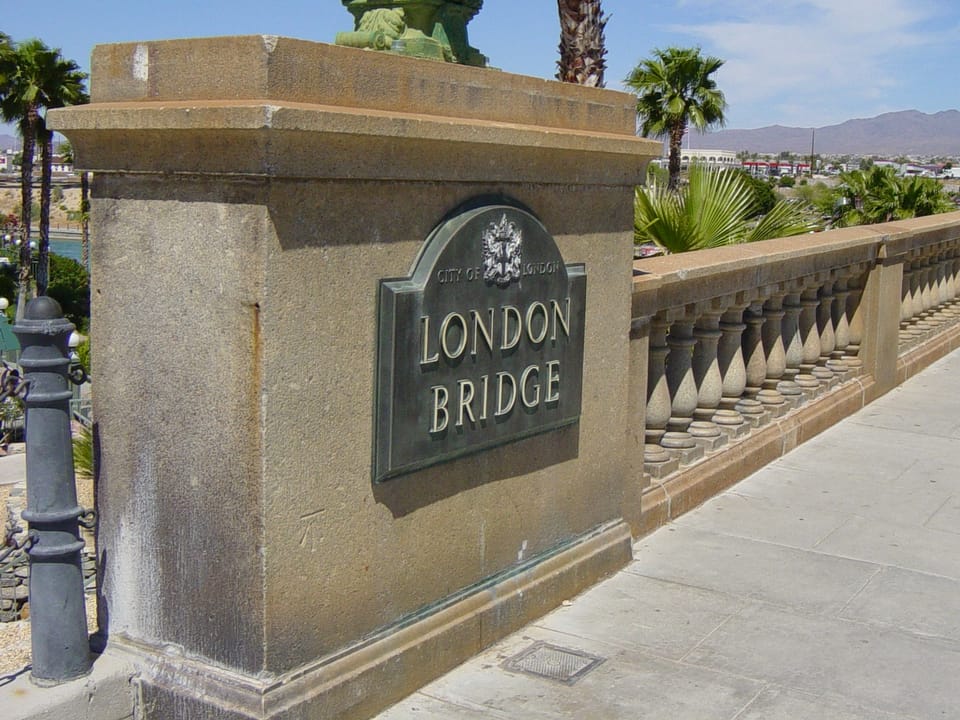 The reconstructed London Bridge spanning the Bridgewater Channel in Lake Havasu City, Arizona