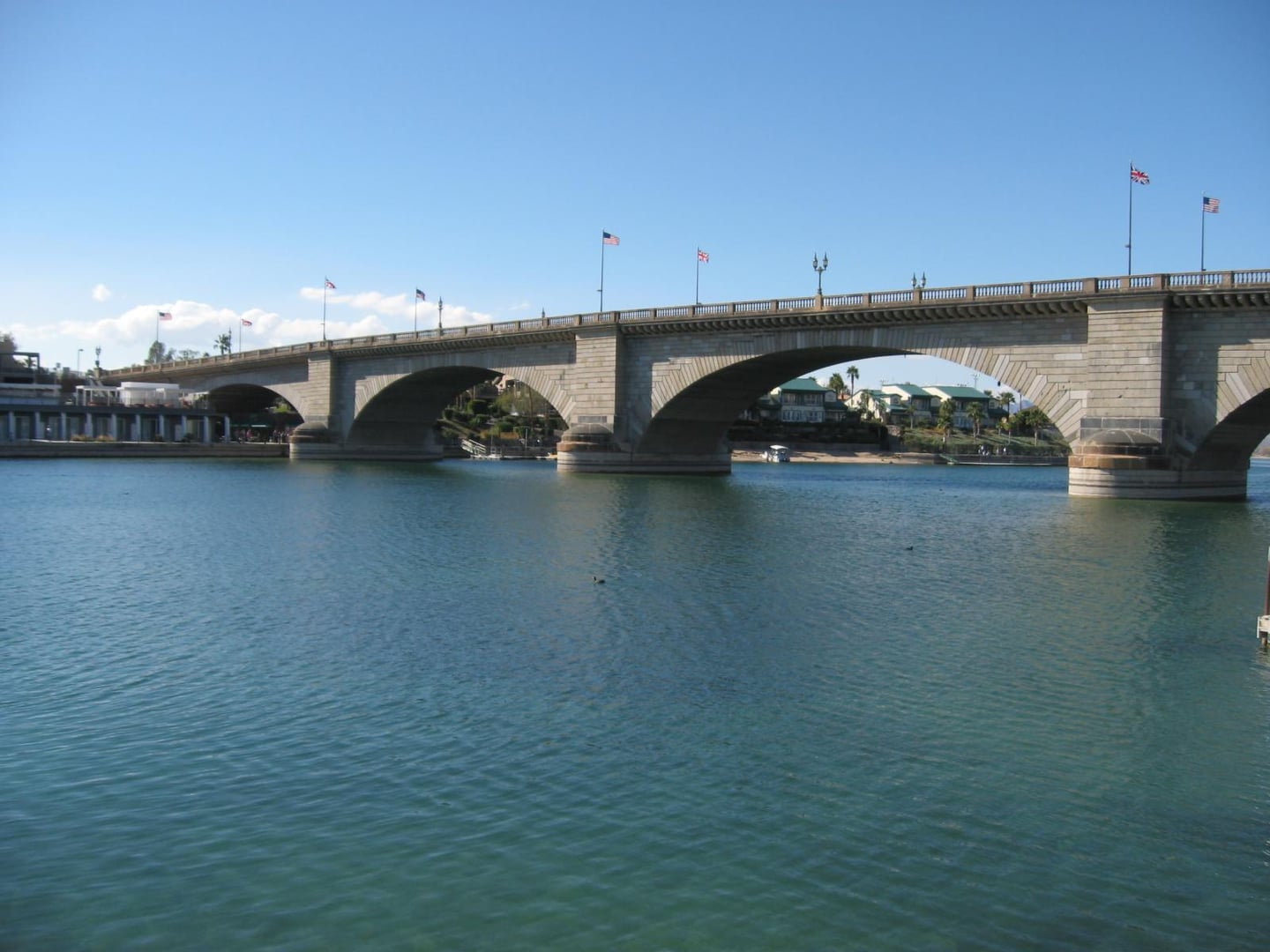 The reconstructed London Bridge spanning the Bridgewater Channel in Lake Havasu City, Arizona