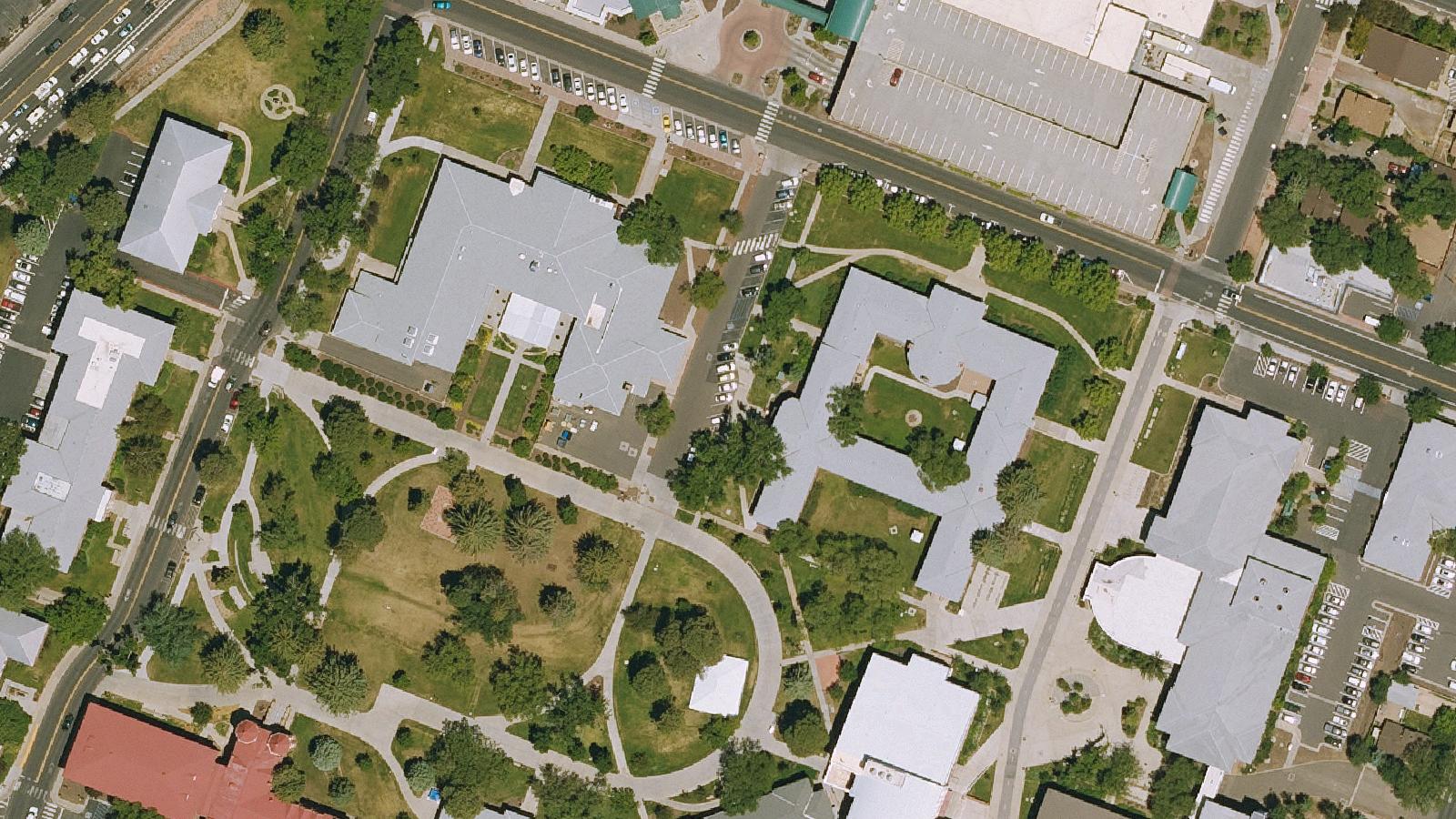 Aerial survey view of Morton Hall, Northern Arizona University