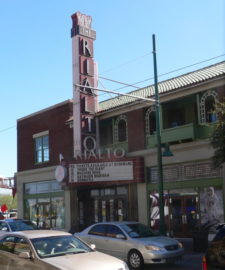 The Rialto Theatre on Congress Street in Tucson, Arizona, viewed from the northwest