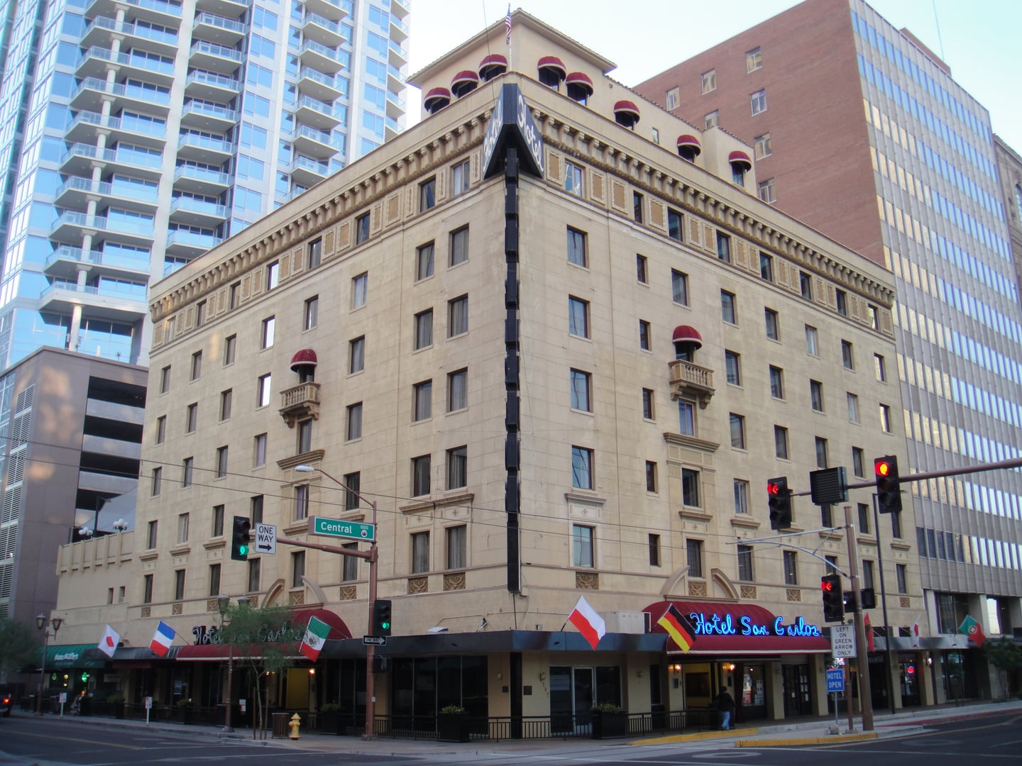 Hotel San Carlos in downtown Phoenix Arizona, 1928 seven-story boutique hotel exterior