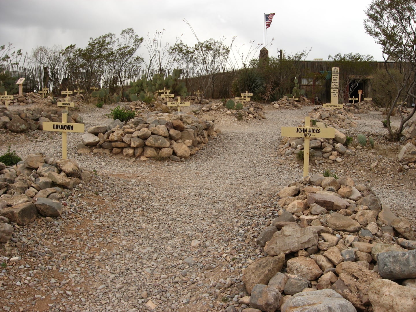 Wooden grave markers at Boothill Graveyard in Tombstone, Arizona, the Old West cemetery from the 1880s