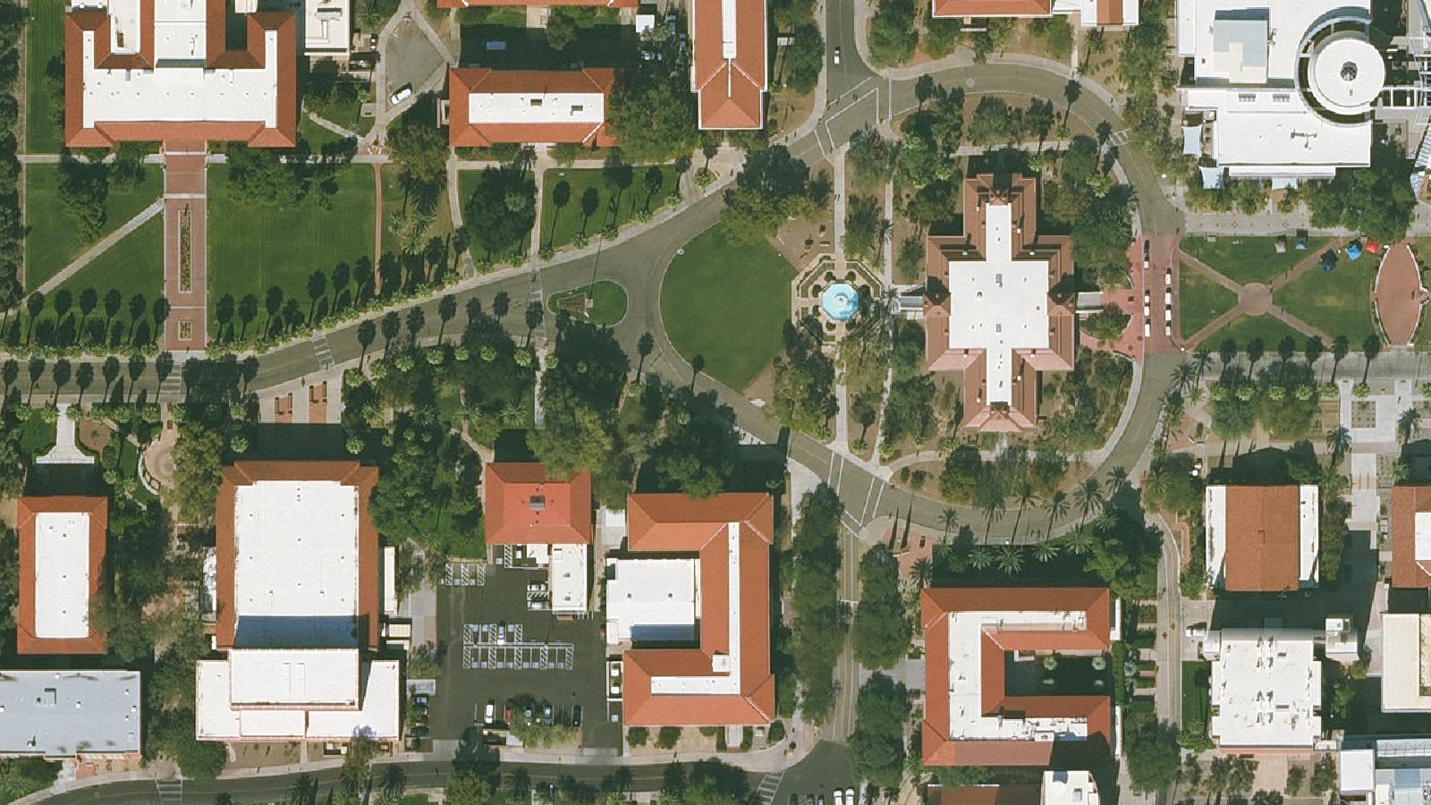 Aerial survey view of University of Arizona — Modern Languages Building