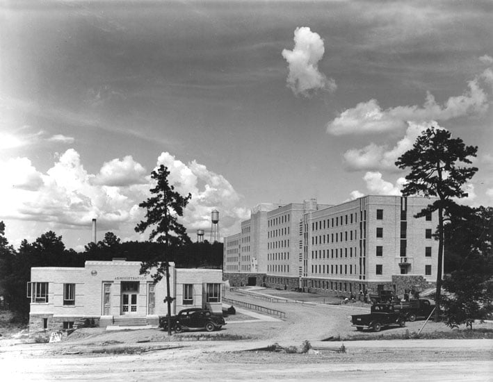 Art Deco administration building and Nyberg Building of the Arkansas State Tuberculosis Sanatorium near Booneville, Logan County, Arkansas