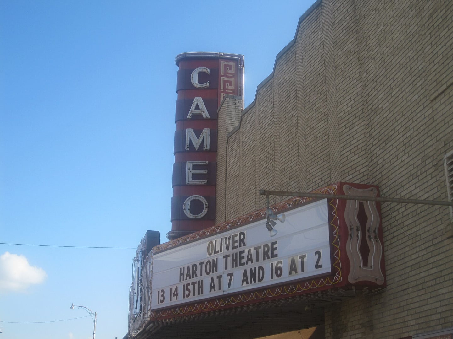 Exterior facade of the historic 1949 Cameo Theatre at 111 N Jackson Street in downtown Magnolia, Arkansas, photographed in 2009