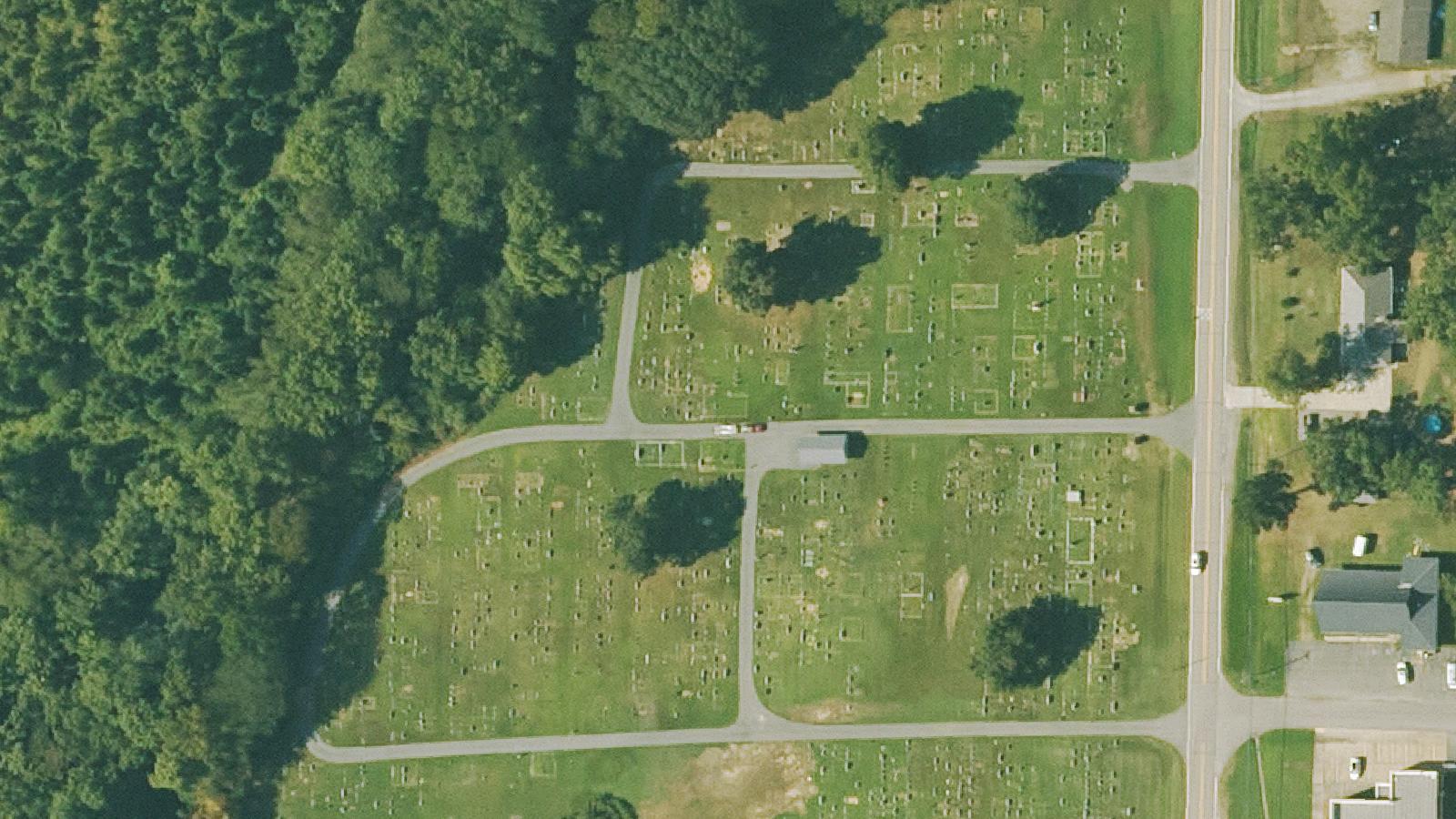Aerial survey view of Evergreen Cemetery