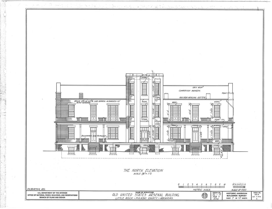 HABS measured drawing of the Tower Building's north elevation, sheet 7 of the 12-sheet survey set.
