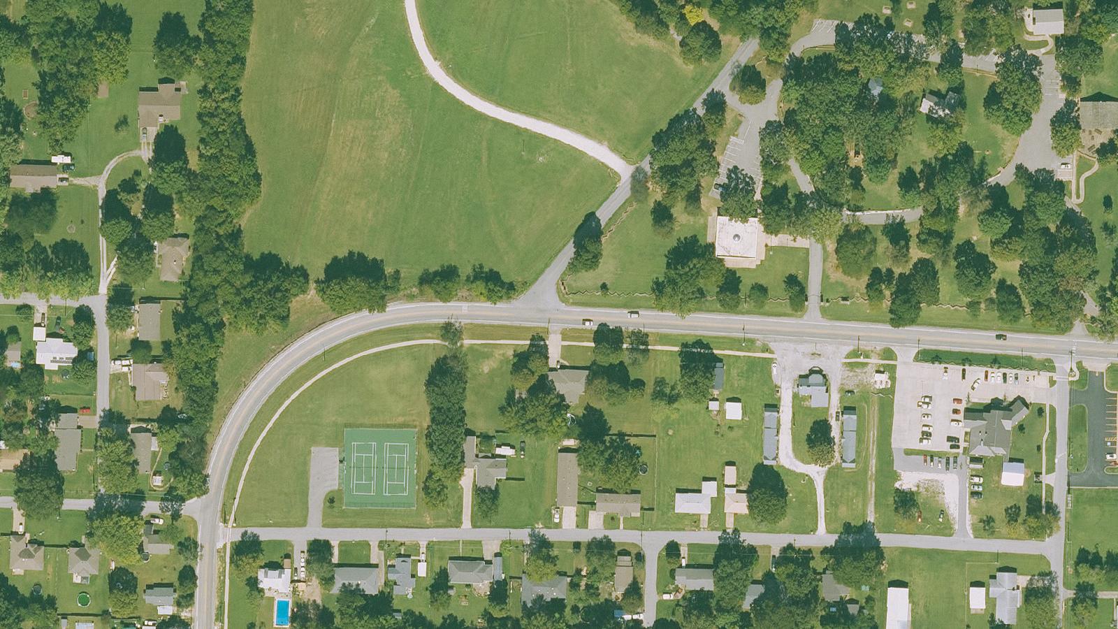 Aerial survey view of Prairie Grove Battlefield State Park (Borden House)