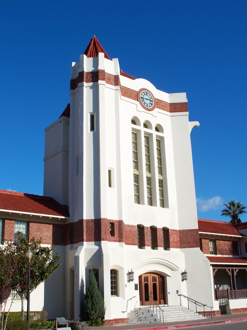 Agnews Insane Asylum administration building, Santa Clara, California — Mediterranean Revival campus from California Historic Sites