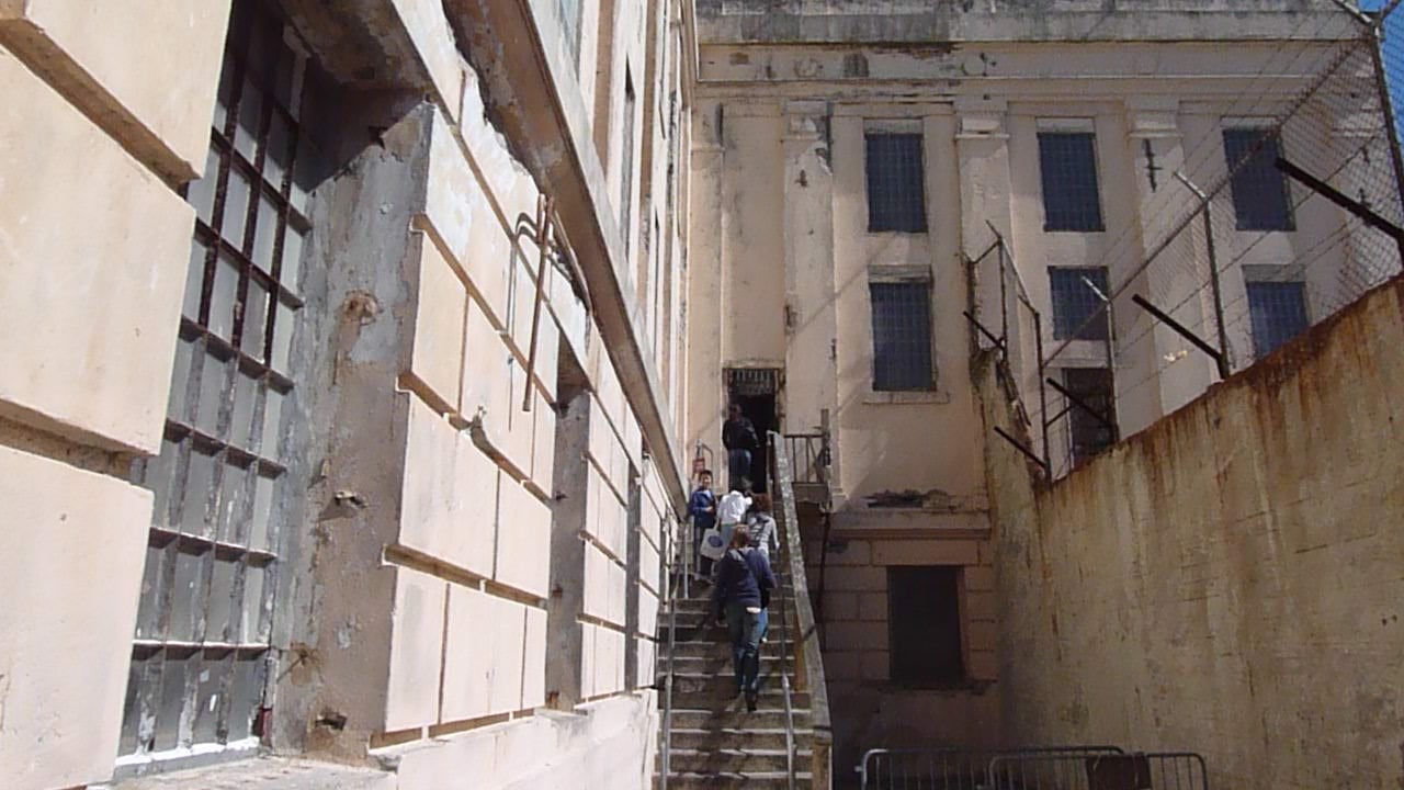 Alcatraz Federal Penitentiary main cellhouse exterior on Alcatraz Island, San Francisco Bay