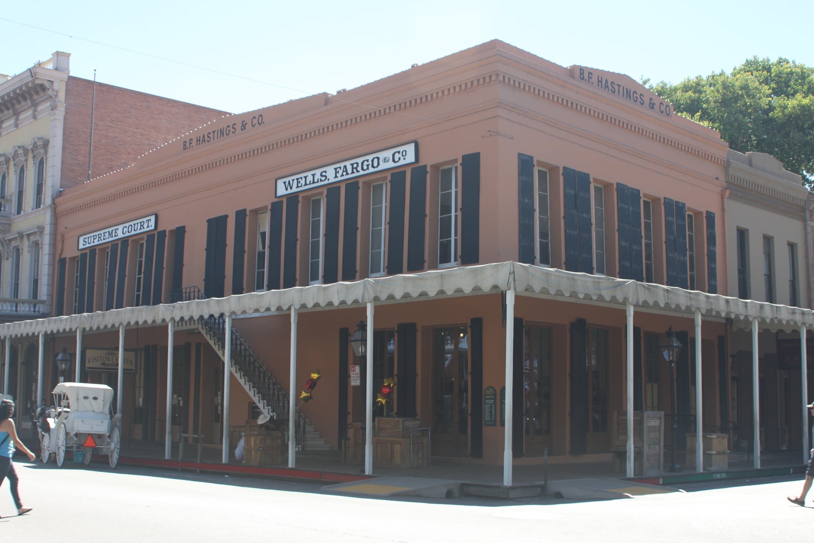 Exterior of the B.F. Hastings Building at 2nd and J Streets in Old Sacramento State Historic Park, California