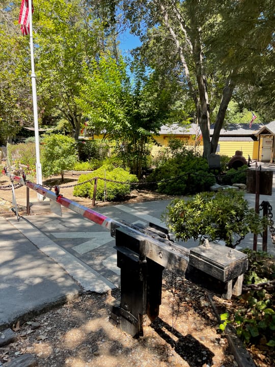 Photograph of the Billy Jones Railroad crossing in Oak Meadow Park Adjacent to Vasona Lake County Park, in Los Gatos, California.