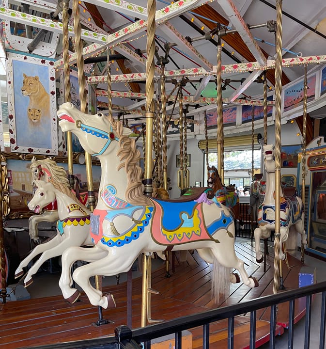 Photograph of the W.E. "Bill" Mason Carousel in Oak Meadow Park Adjacent to Vasona Lake County Park, in Los Gatos, California.