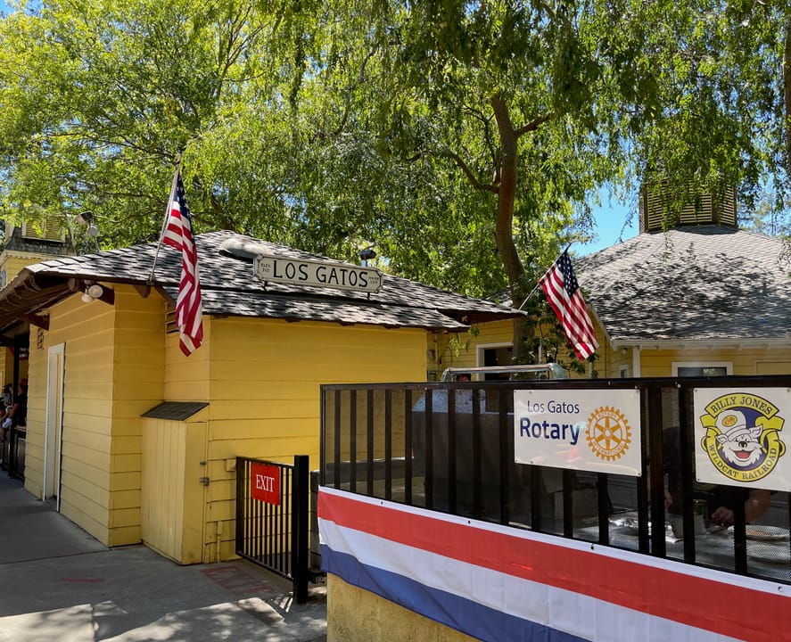 Photograph of the Billy Jones Railroad station in Oak Meadow Park Adjacent to Vasona Lake County Park, in Los Gatos, California.