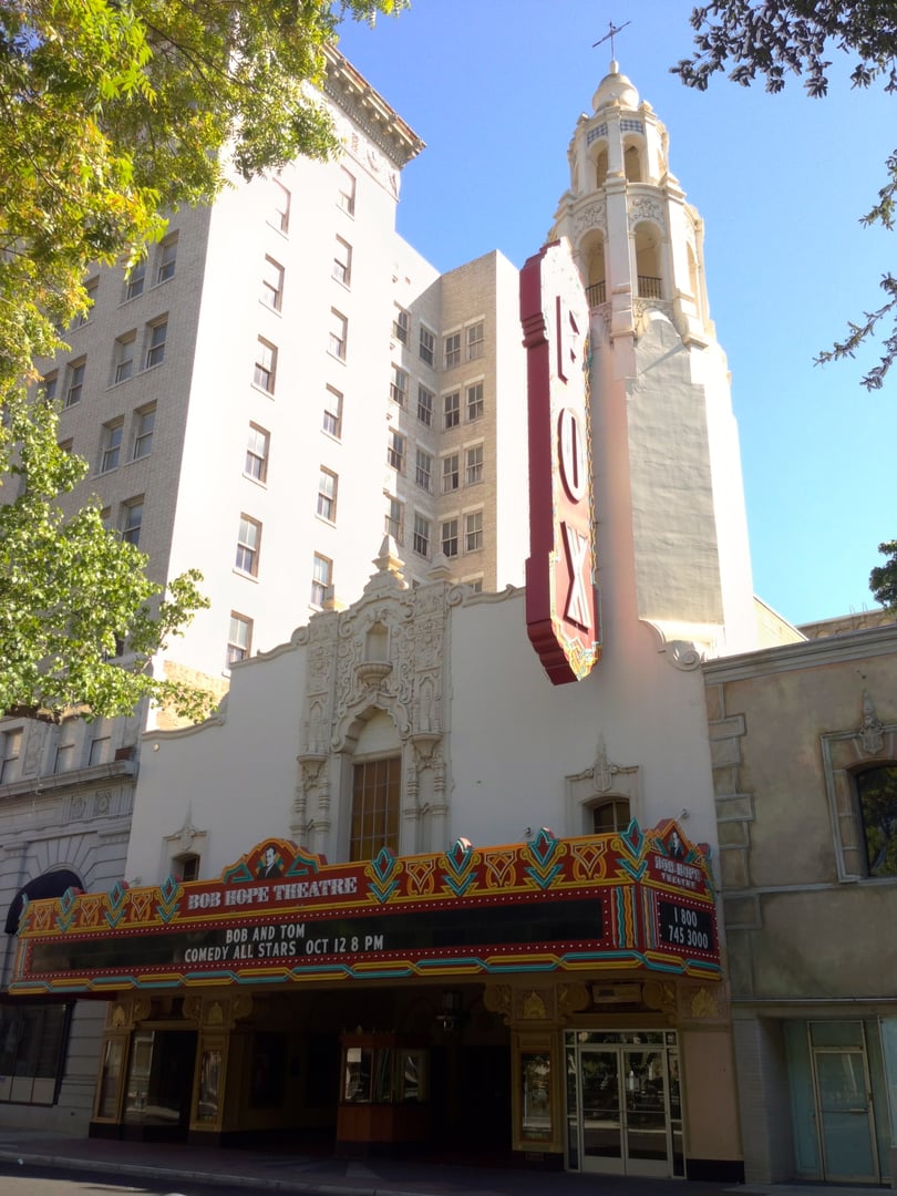 Bob Hope (Fox) Theatre Spanish Colonial Revival facade at 242 East Main Street, Stockton, California