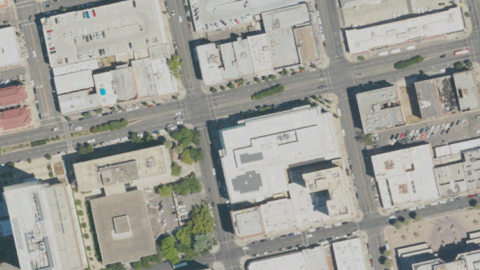 Aerial survey view of San Joaquin County Courthouse (Stockton)