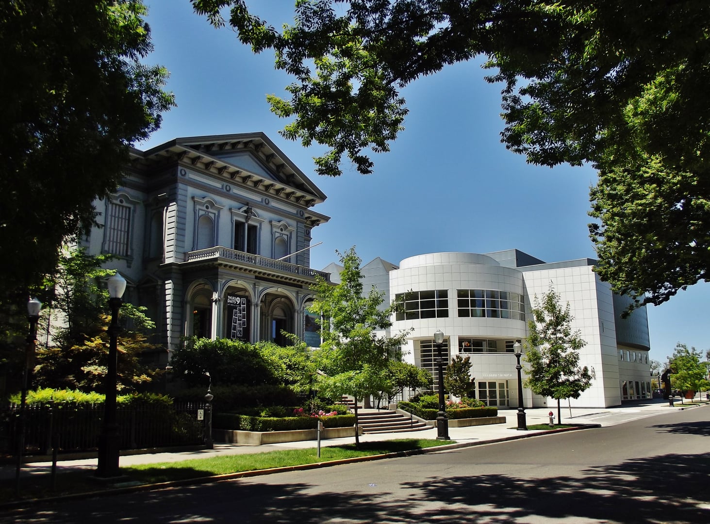 Crocker Art Museum historic and modern buildings entrance in Sacramento California