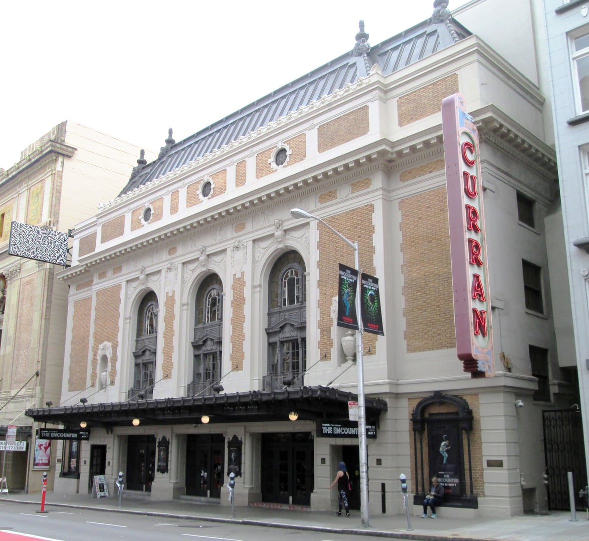 Marquee and Renaissance Revival facade of the 1922 Curran Theatre at 445 Geary Street in San Francisco's Theater District