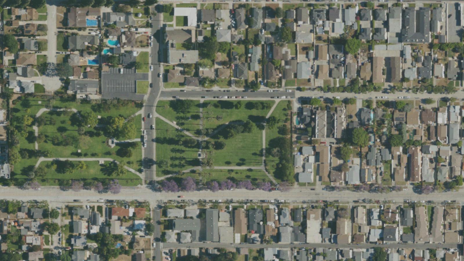 Aerial survey view of Founders Memorial Park (Dead Man's Park)