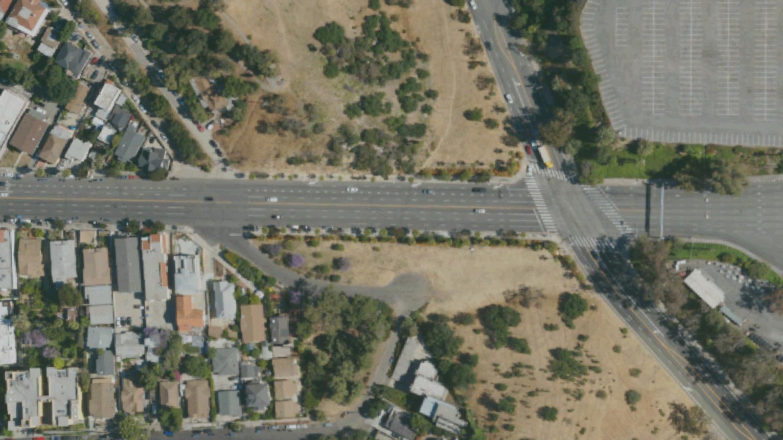 Aerial survey view of Dodger Stadium (Chavez Ravine Displacement Site)