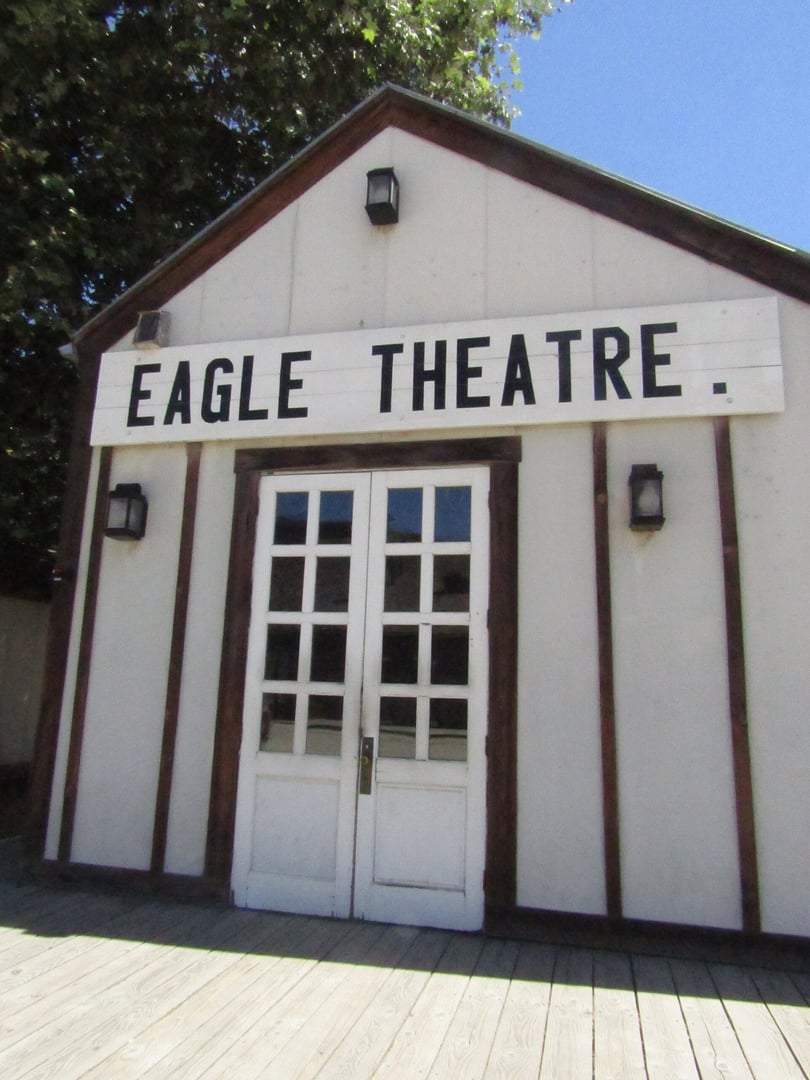 The Eagle Theatre reconstruction at 925 Front Street in Old Sacramento State Historic Park, California, first built as California's earliest purpose-built theater in 1849