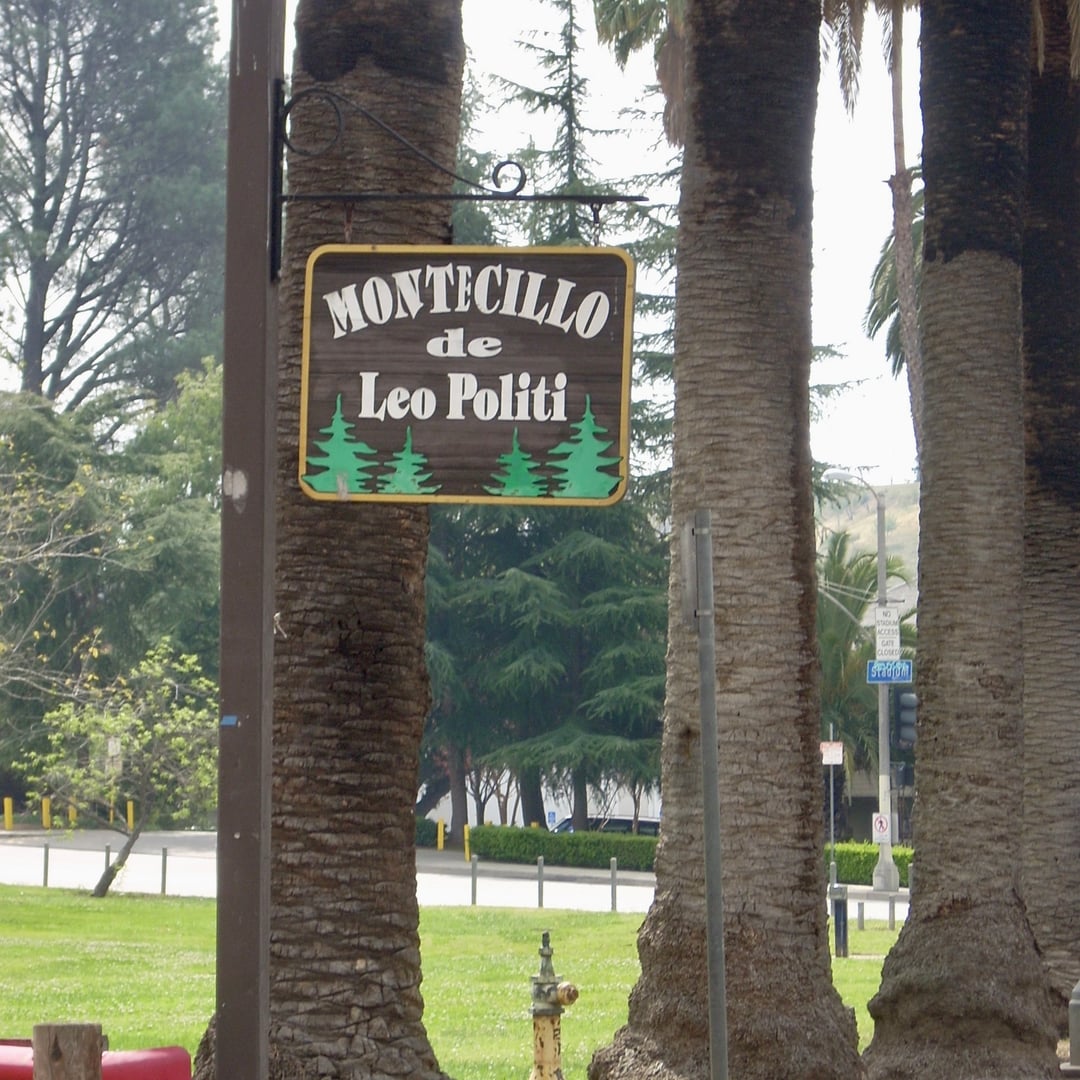 Montecillo de Leo Politi hilltop view inside Elysian Park, the wooded 600-acre park north of downtown Los Angeles