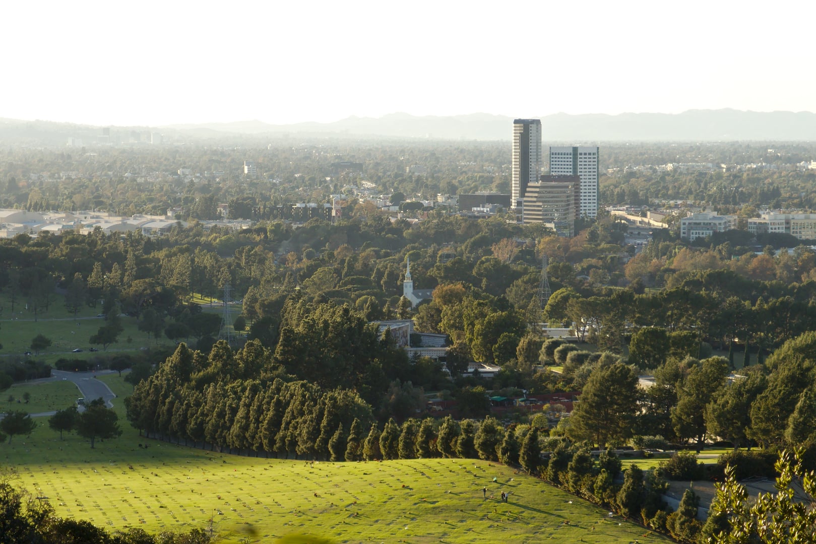 Forest Lawn Memorial Park Hollywood Hills seen from Griffith Park with Burbank in the background