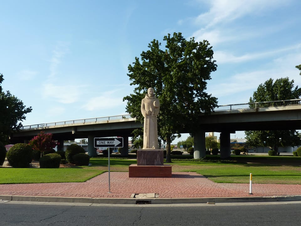 Garces Memorial Circle — with a statue honoring explorer Francisco Garcés,  located in Bakersfield, California.
He was a Spanish explorer, active in Colonial California and Southwestern North America for the colonial  Viceroyalty of New Spain.
Francisco Garcés discovered the first route to the south