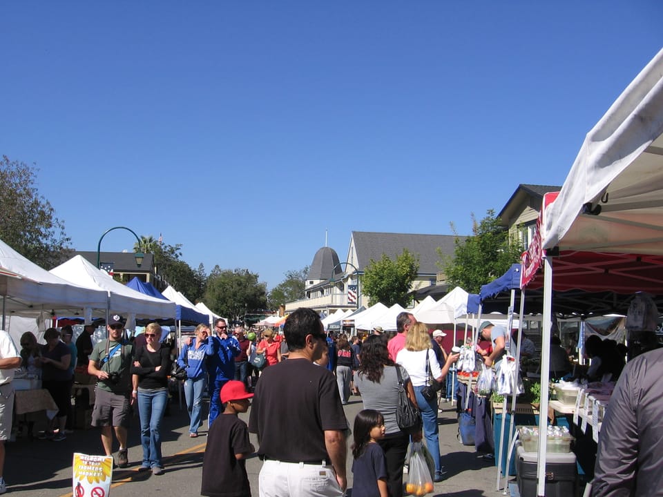 Saturday is market day along Angela Street in Pleasanton, California, USA.