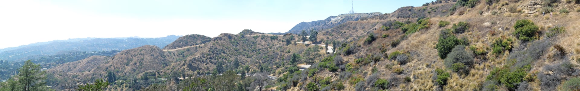 Panoramic view of Griffith Park toward Mount Lee and the Hollywood Sign, Los Angeles, California
