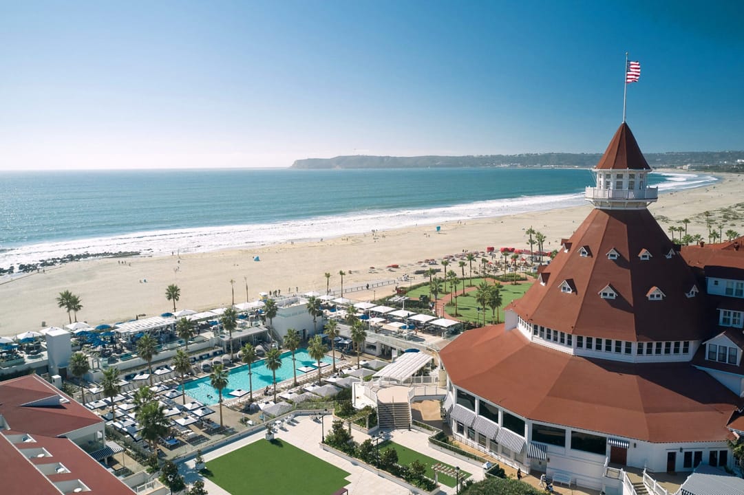 Hotel del Coronado Victorian beachfront resort with red turrets in Coronado California