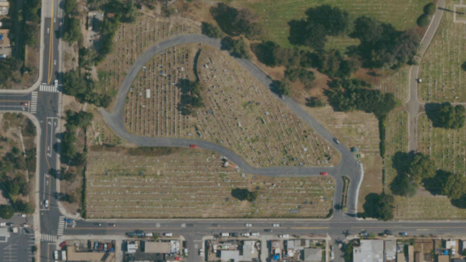 Aerial survey view of Imperial Historic Cemetery