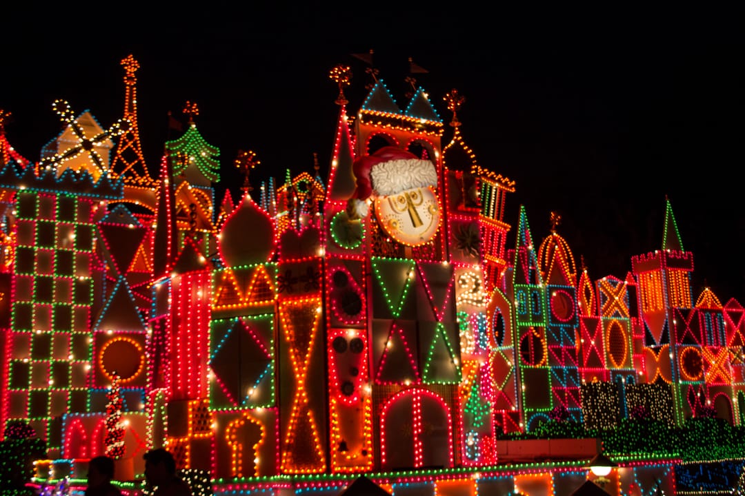 It's a Small World iconic white facade at Disneyland in Anaheim California