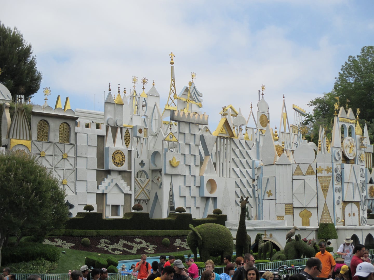 It's a Small World iconic white facade at Disneyland in Anaheim California