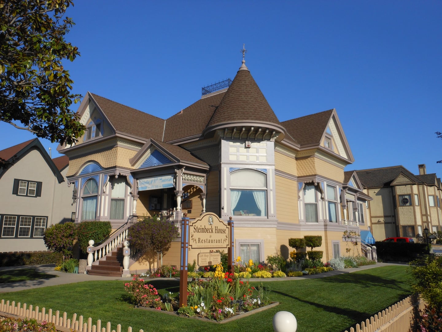 Exterior view of the John Steinbeck birthplace, a two-story Queen Anne Victorian at 132 Central Avenue in Salinas, California